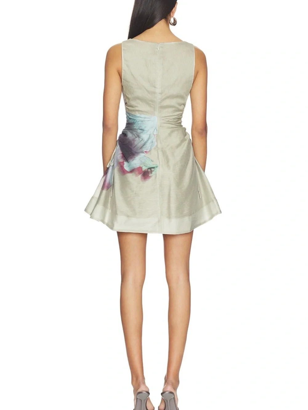 AMUR Sleeveless Mini Dress in Cream with Pink and Teal Abstract Print - Picture 2 of 3